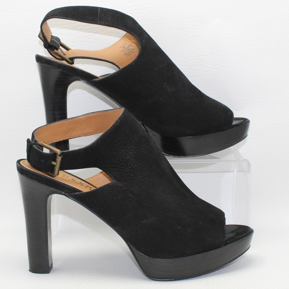 Lauren Ralph‎ Lauren Seleste Black Leather Platform Slingback Sandals 8B